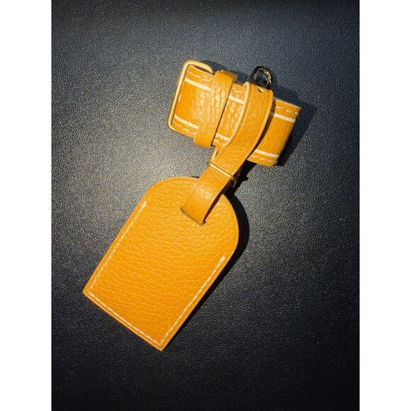 Rare Louis Vuitton Gold Orange Name Tag w/ Poignet Strap Grained Leather - Picture 3 of 16
